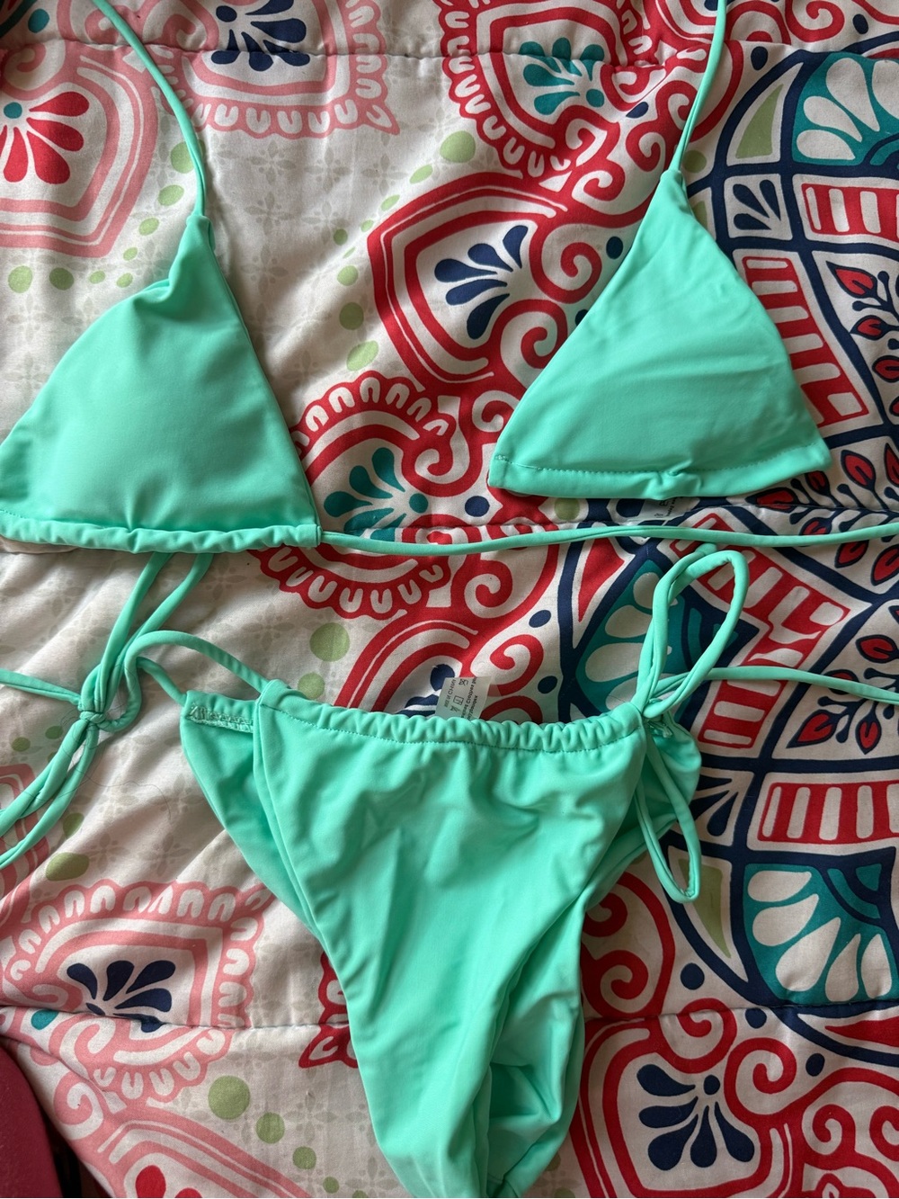 SHEIN Mint Green Tie Triangle Bikini Set